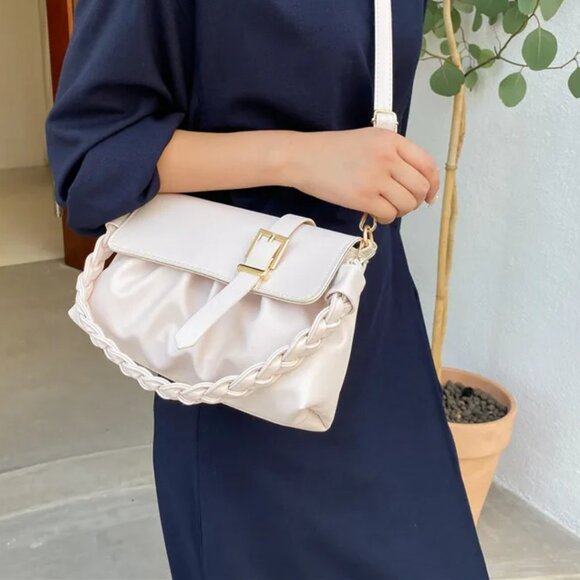 Bailey's Pleated Chic Belted Satchel, WHITE - Picture 1 of 3